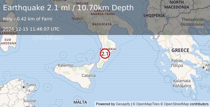 Earthquake SOUTHERN ITALY (2.1 ml) (2024-12-15 11:46:07 UTC)