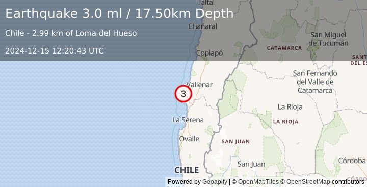 Earthquake ATACAMA, CHILE (3.0 ml) (2024-12-15 12:20:43 UTC)