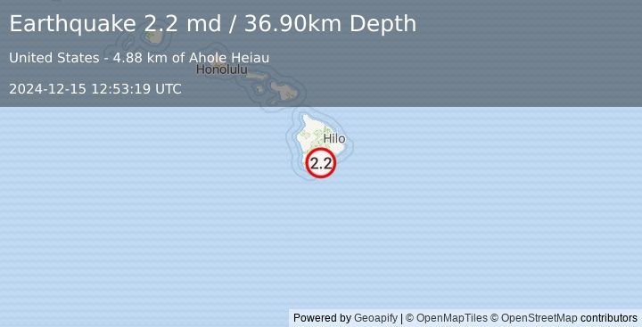 Earthquake ISLAND OF HAWAII, HAWAII (2.2 md) (2024-12-15 12:53:19 UTC)