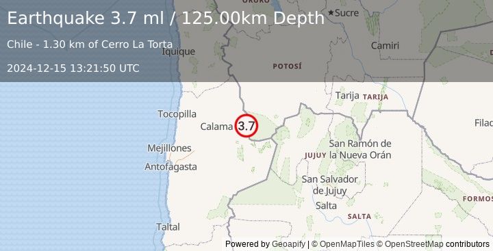 Earthquake ANTOFAGASTA, CHILE (4.0 ml) (2024-12-15 13:21:46 UTC)