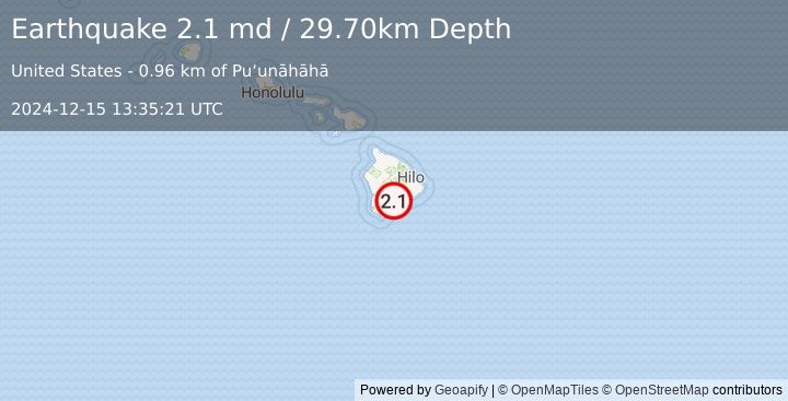 Earthquake ISLAND OF HAWAII, HAWAII (2.1 md) (2024-12-15 13:35:21 UTC)