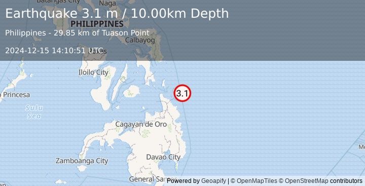 Earthquake MINDANAO, PHILIPPINES (3.1 m) (2024-12-15 14:10:51 UTC)