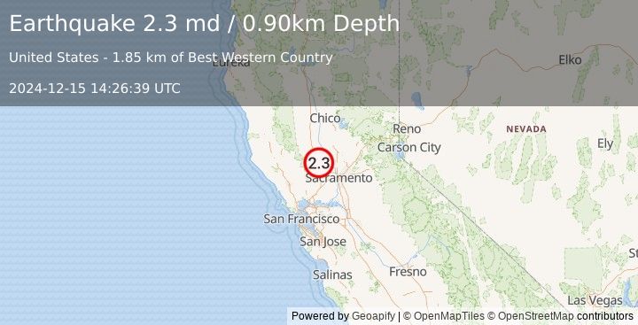 Earthquake NORTHERN CALIFORNIA (2.3 md) (2024-12-15 14:26:39 UTC)