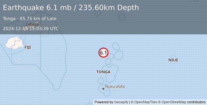 Earthquake TONGA (5.9 m) (2024-12-15 15:03:37 UTC)