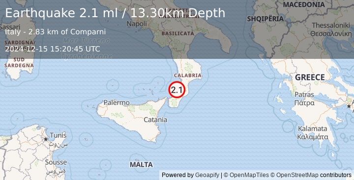 Earthquake SOUTHERN ITALY (2.1 ml) (2024-12-15 15:20:45 UTC)