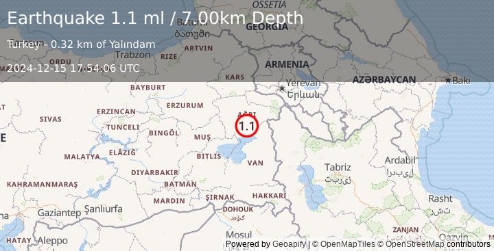 Earthquake EASTERN TURKEY (1.1 ml) (2024-12-15 17:54:06 UTC)