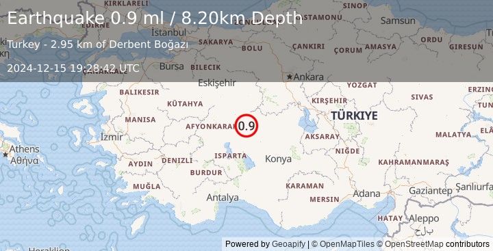 Earthquake WESTERN TURKEY (0.9 ml) (2024-12-15 19:28:42 UTC)