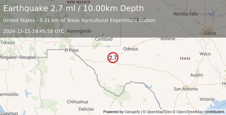 Earthquake WESTERN TEXAS (2.7 ml) (2024-12-15 19:45:58 UTC)