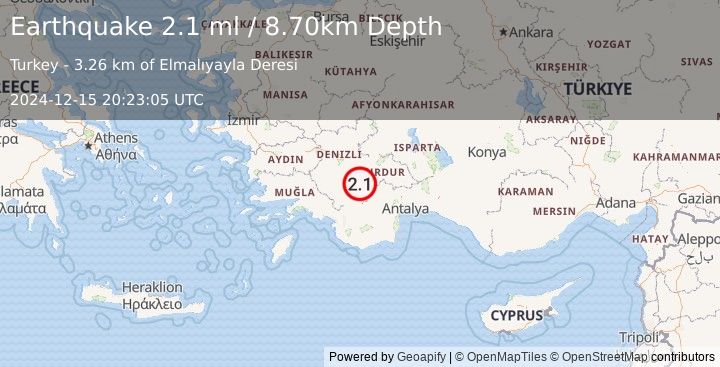 Earthquake WESTERN TURKEY (1.9 ml) (2024-12-15 20:23:06 UTC)