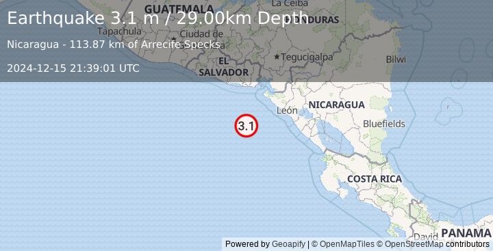 Earthquake OFF COAST OF CENTRAL AMERICA (3.1 m) (2024-12-15 21:39:01 UTC)