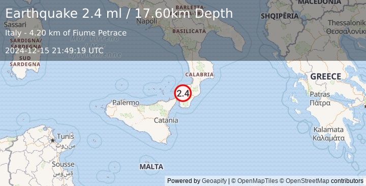 Earthquake SICILY, ITALY (2.4 ml) (2024-12-15 21:49:19 UTC)