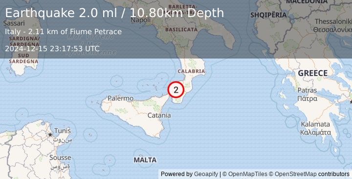 Earthquake SICILY, ITALY (2.0 ml) (2024-12-15 23:17:53 UTC)