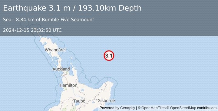 Earthquake OFF E. COAST OF N. ISLAND, N.Z. (3.1 m) (2024-12-15 23:32:50 UTC)