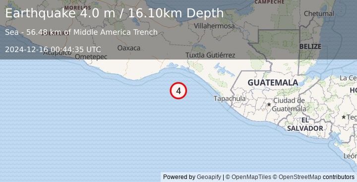 Earthquake OFF COAST OF OAXACA, MEXICO (4.0 m) (2024-12-16 00:44:35 UTC)