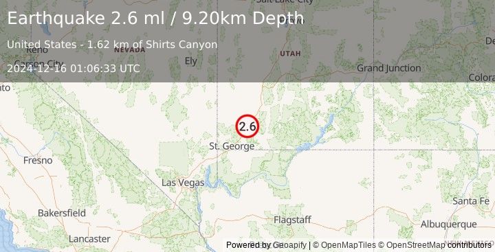 Earthquake UTAH (2.6 ml) (2024-12-16 01:06:33 UTC)