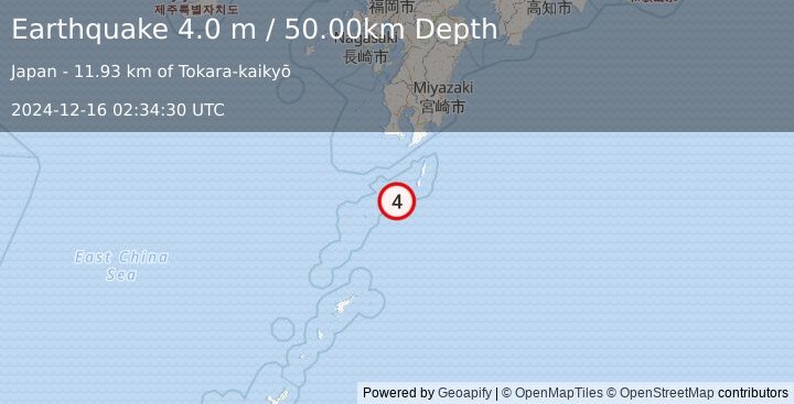 Earthquake KYUSHU, JAPAN (4.0 m) (2024-12-16 02:34:30 UTC)