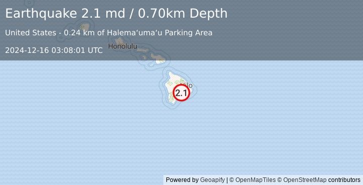 Earthquake ISLAND OF HAWAII, HAWAII (2.1 md) (2024-12-16 03:08:01 UTC)