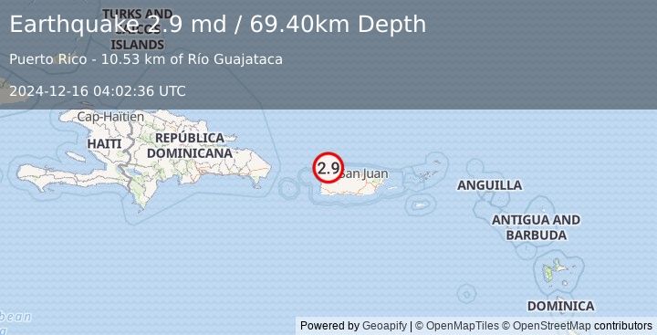 Earthquake PUERTO RICO REGION (2.9 md) (2024-12-16 04:02:36 UTC)