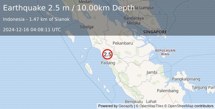 Earthquake SOUTHERN SUMATRA, INDONESIA (2.5 m) (2024-12-16 04:08:11 UTC)