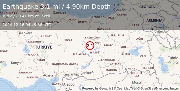 Earthquake EASTERN TURKEY (3.1 ml) (2024-12-16 04:49:38 UTC)