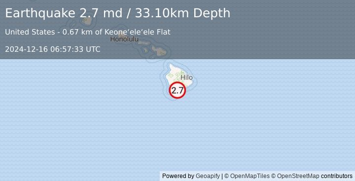 Earthquake ISLAND OF HAWAII, HAWAII (2.7 md) (2024-12-16 06:57:33 UTC)