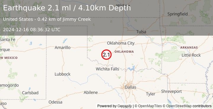 Earthquake OKLAHOMA (2.1 ml) (2024-12-16 08:36:32 UTC)