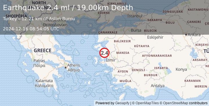 Earthquake NEAR THE COAST OF WESTERN TURKEY (2.4 ml) (2024-12-16 08:54:05 UTC)