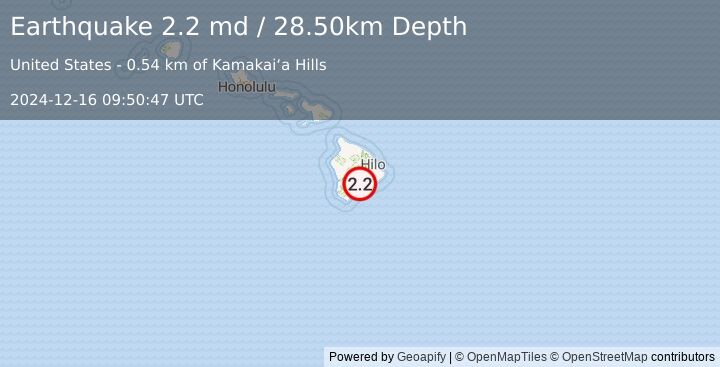 Earthquake ISLAND OF HAWAII, HAWAII (2.2 md) (2024-12-16 09:50:47 UTC)