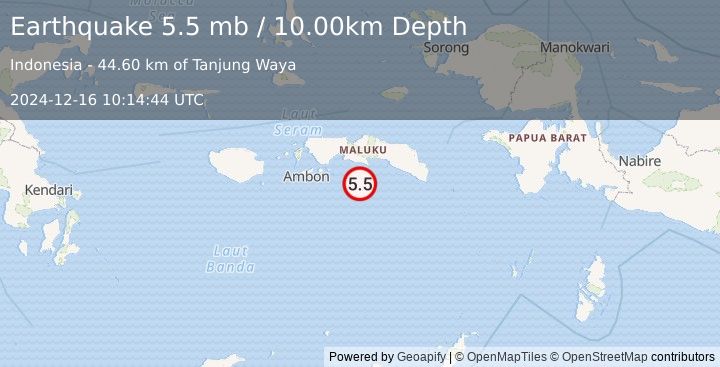 Earthquake SERAM, INDONESIA (5.5 mb) (2024-12-16 10:14:45 UTC)