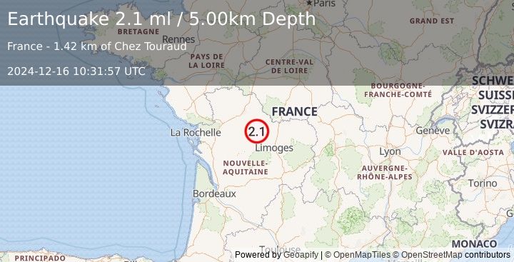 Earthquake FRANCE (2.1 ml) (2024-12-16 10:31:57 UTC)