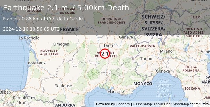 Earthquake FRANCE (2.1 ml) (2024-12-16 10:56:05 UTC)