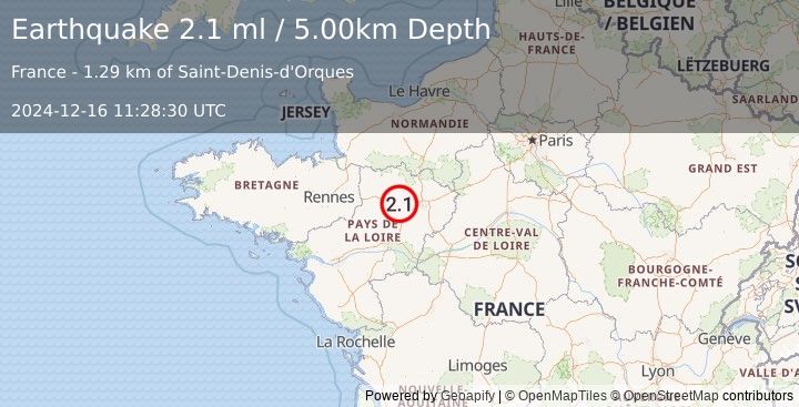 Earthquake FRANCE (2.1 ml) (2024-12-16 11:28:30 UTC)