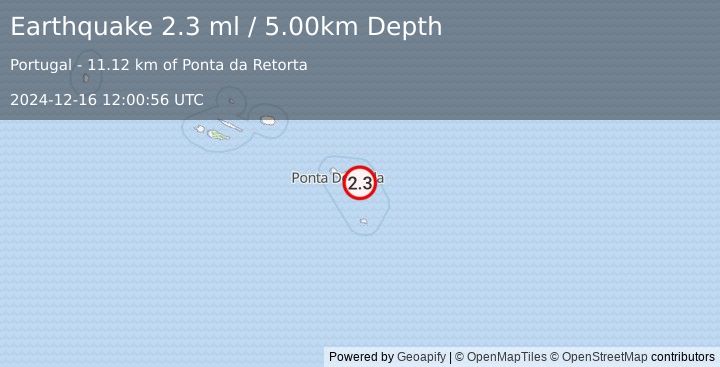 Earthquake AZORES ISLANDS, PORTUGAL (2.3 ml) (2024-12-16 12:00:56 UTC)