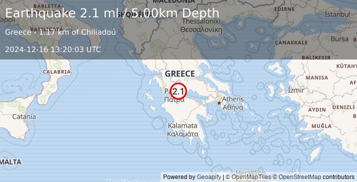 Earthquake GREECE (2.1 ml) (2024-12-16 13:20:03 UTC)