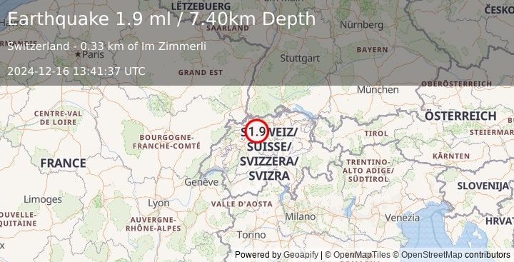 Earthquake SWITZERLAND (1.9 ml) (2024-12-16 13:41:37 UTC)