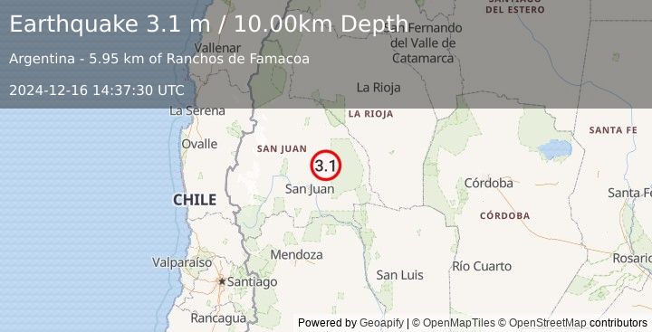 Earthquake SAN JUAN, ARGENTINA (3.1 m) (2024-12-16 14:37:30 UTC)