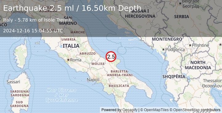 Earthquake ADRIATIC SEA (2.5 ml) (2024-12-16 15:04:55 UTC)