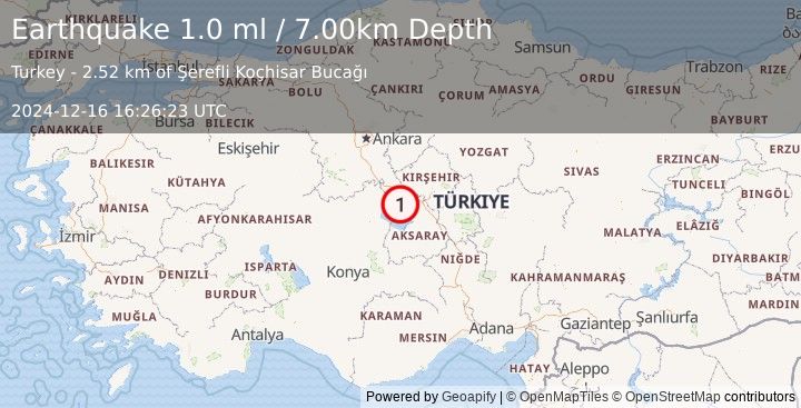 Earthquake CENTRAL TURKEY (1.0 ml) (2024-12-16 16:26:23 UTC)