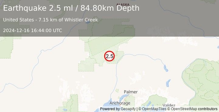 Earthquake CENTRAL ALASKA (2.5 ml) (2024-12-16 16:44:00 UTC)