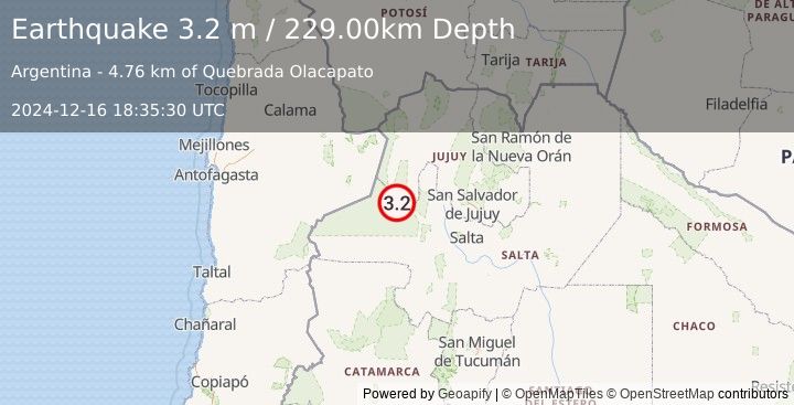 Earthquake SALTA, ARGENTINA (3.2 m) (2024-12-16 18:35:30 UTC)