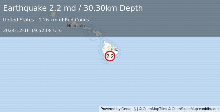 Earthquake ISLAND OF HAWAII, HAWAII (2.2 md) (2024-12-16 19:52:08 UTC)