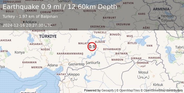 Earthquake EASTERN TURKEY (0.9 ml) (2024-12-16 20:27:30 UTC)