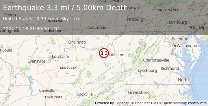 Earthquake OHIO (3.3 ml) (2024-12-16 21:39:20 UTC)