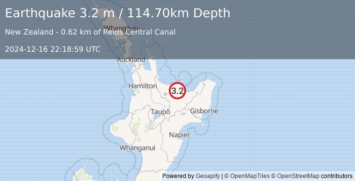 Earthquake NORTH ISLAND OF NEW ZEALAND (3.2 m) (2024-12-16 22:18:59 UTC)