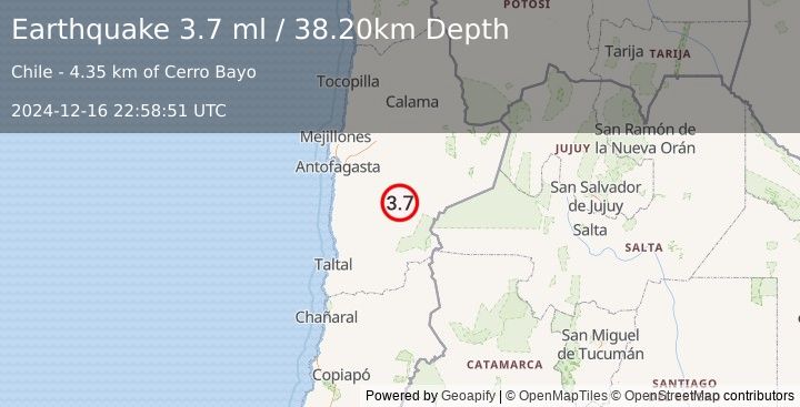 Earthquake ANTOFAGASTA, CHILE (3.6 ml) (2024-12-16 22:58:48 UTC)