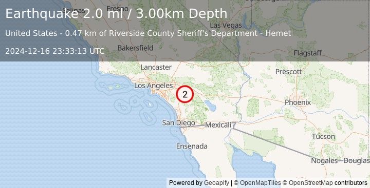 Earthquake SOUTHERN CALIFORNIA (2.0 ml) (2024-12-16 23:33:11 UTC)