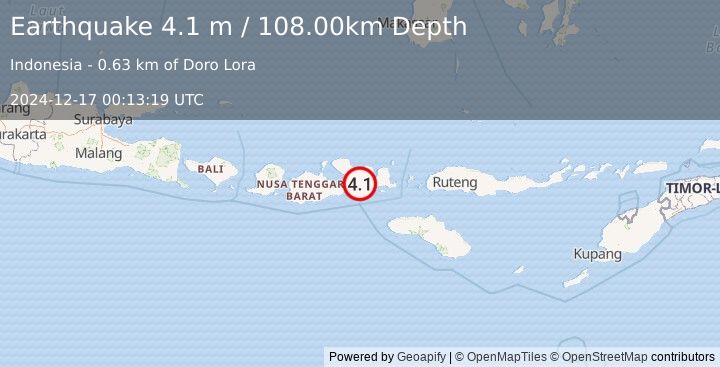 Earthquake SUMBAWA REGION, INDONESIA (4.1 m) (2024-12-17 00:13:19 UTC)