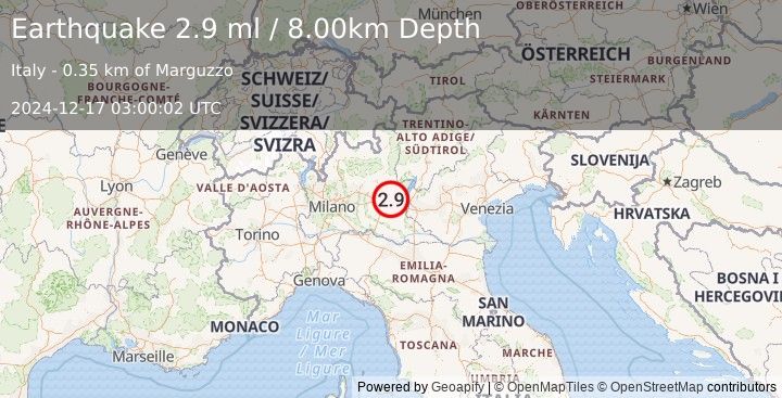 Earthquake NORTHERN ITALY (2.9 ml) (2024-12-17 03:00:02 UTC)