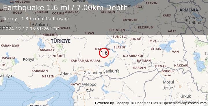 Earthquake EASTERN TURKEY (1.6 ml) (2024-12-17 03:51:26 UTC)