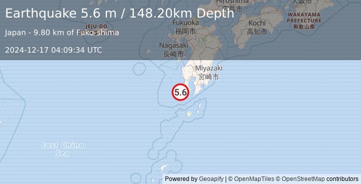 Earthquake KYUSHU, JAPAN (5.2 mb) (2024-12-17 04:09:34 UTC)